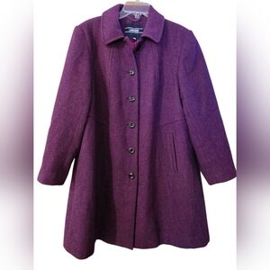 Land's End Purple Wool Single Breasted Peacoat Knee Length Plus Size 16W